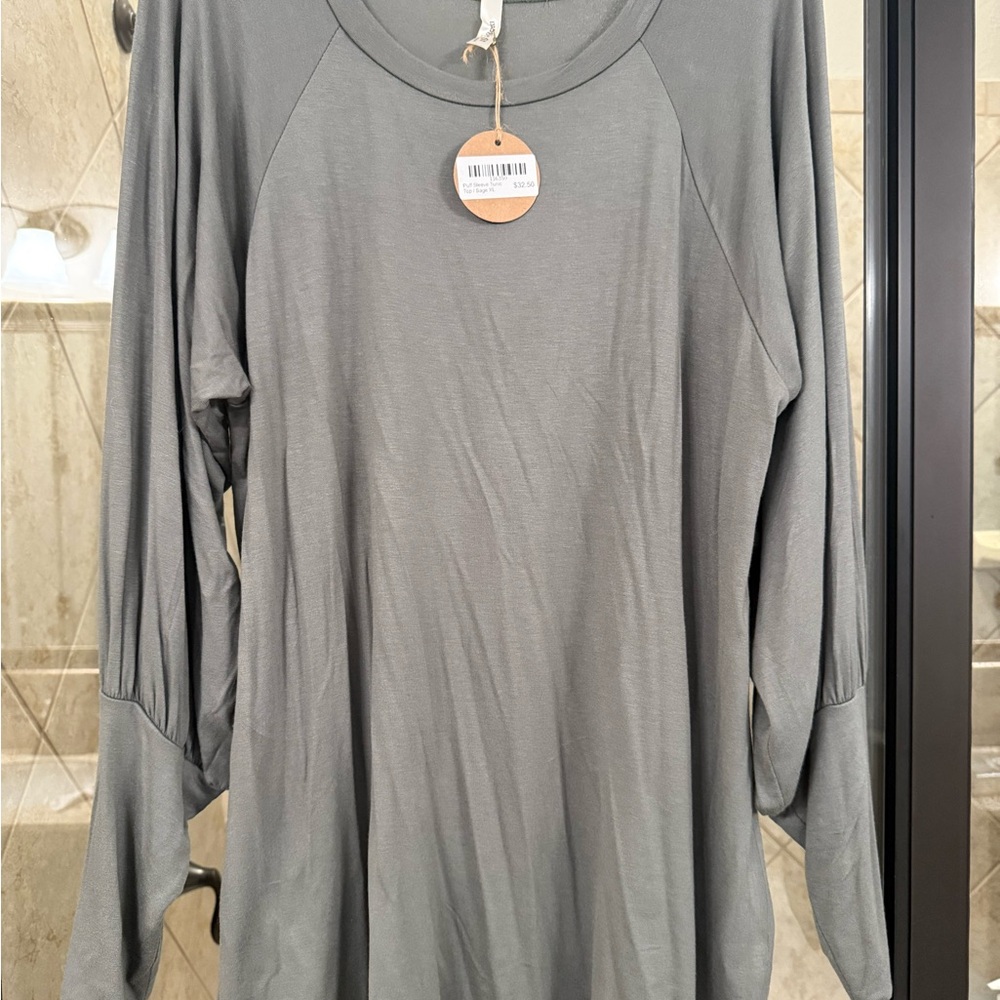 Sage Long Puff Sleeve Tunic Top